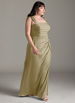 Azazie Jesaphine Bridesmaid Dresses Moss Green Sheath Bow Stretch Satin Dress image10