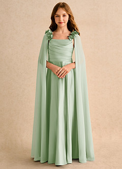 Azazie Rosita Junior Formal Robe Demoiselle D'honneur Fillette Robe Trapèze en Mat Satiné Plissée Vert Sauge image5