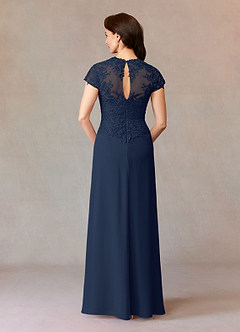 Azazie Junie Mère de la mariée Robes Robe Trapèze en Mousseline de soie Dentelle Bleu Marine Foncé image2