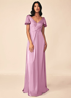 Azazie Soren Bridesmaid Dresses Candy Pink A-Line Pleated Stretch Satin Dress image1