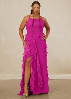 Christian Siriano Bridal for Azazie 1006 Brautjungfernkleider Meerjungfrau-Linie Gestreift Chiffon Kleid Fuchsia image8