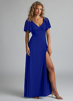 Azazie Induh Bridesmaid Dresses Royal Blue A-Line Flutter V-neck Mesh Dress image3