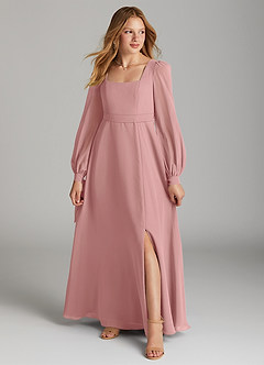 Azazie Leonia Junior Dusty Rose A-Line with Pockets Chiffon Dress image1