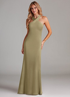 Azazie Doretta Vestidos de damas de honor Vestido de Musgo Verde de Gasa de Corte Sirena con Plisado image3