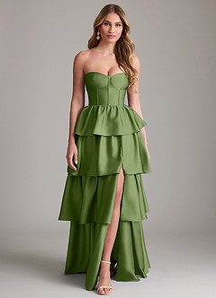 Azazie Faye Bridesmaid Dresses Juniper A-Line Ruched Stretch Satin Dress image1