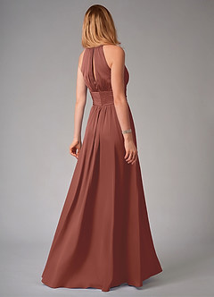 Azazie Bonnie Bridesmaid Dresses Auburn A-Line Pleated Stretch Satin Dress image2