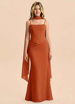 Azazie Sorrel Junior Meerjungfrau-Linie Plissee Chiffon Kleid Gebranntes Orange image1