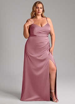 Azazie Azuree Bridesmaid Dresses Vintage Mauve A-Line Pleated Stretch Satin Dress image13