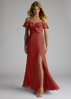Azazie Sophie Bridesmaid Dresses Terracotta A-Line Off the Shoulder Chiffon Convertible Dress image1