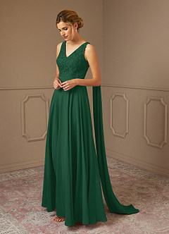 Azazie Joules Mère de la mariée Robes Robe Trapèze en Mousseline de soie Paillettes Vert Foncé image1