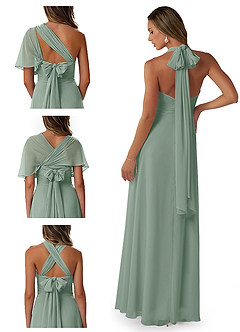 Azazie Fifi Robes de demoiselle d'honneur Robe Trapèze Convertible en Mousseline de soie Sans bretelles Sauge D'argent image8
