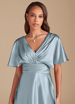 Azazie Pamela Bridesmaid Dresses Dusty Blue A-Line Pleated Metallic Satin Dress image1