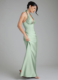 Azazie Torrance At-home Try On Dresses Agave Mermaid Corset Stretch Satin Dress image7
