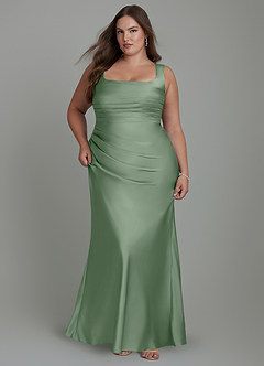 Azazie Agustina Abiti da Damigella Abito Sirena in Raso Elasticizzato Corsetto Matcha image9