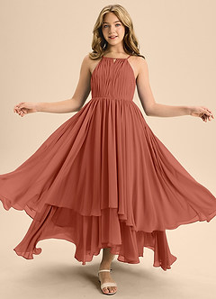 Azazie Elliora Junior A-Linie Plissee Chiffon Kleid Lehm image5