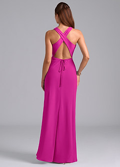 Azazie Evadne Vestidos de damas de honor Vestido de Fucsia de Gasa de Corte en A con Plisado image7