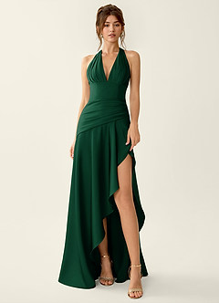 Titania Vert émeraude Robe de bal en satin à col en V et volants image3