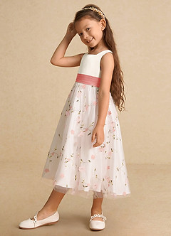 Azazie Pollie Flower Girl Dresses Blushing Pink Coral A-Line Bow Tulle Dress image9