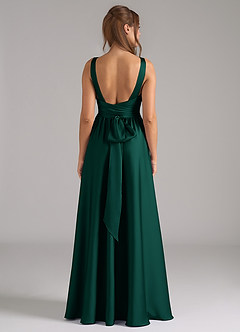 Azazie Kora Bridesmaid Dresses Emerald A-Line Pleated Stretch Satin Dress image5