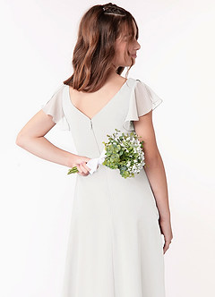 Azazie Omari Junior White A-Line Ruched Chiffon Dress image3