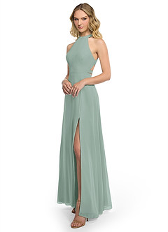 Azazie Clarice Bridesmaid Dresses Agave A-Line Halter Chiffon Dress image2