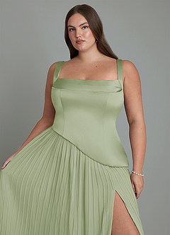 Azazie Stephanie Bridesmaid Dresses Dusty Sage A-Line Pleated Stretch Satin Dress image9