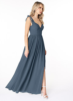 Azazie Stassie Abiti da Damigella Abito A-Line in Chiffon Increspato con Scollo a Cuore Blu Nettuno image4