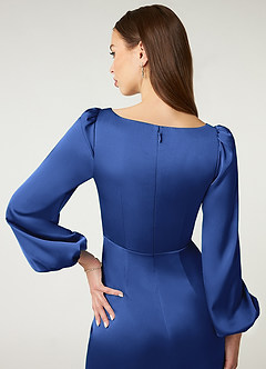 Azazie Mel Bridesmaid Dresses Royal Blue Sheath Long Sleeve Stretch Satin Dress image6