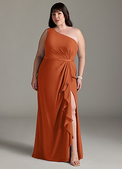 Azazie Liza Jurken voor bruidsmeisjes Jurk van Chiffon met Zeemeermin One-Shoulder Verbrande Sinaasappel image6