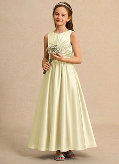 Azazie Ducky Girls Formal Flower Girl Dresses Lemon Sorbet A-Line Pleated Stretch Satin Dress image5