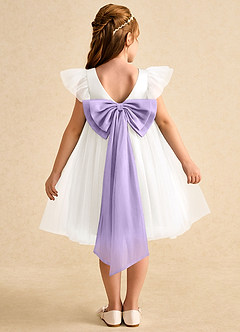 Azazie Munchkin Blumenmädchenkleider A-Linie Schleifen Tüll Kleid Elfenbein Flieder image1
