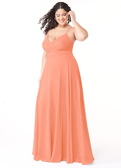 Azazie Avelina Bridesmaid Dresses Sunset A-Line V-Neck Pleated Chiffon Dress image8