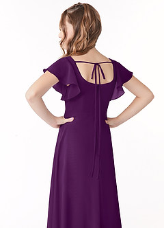 Azazie Bondi Junior Grape A-Line Bow Chiffon Dress image3