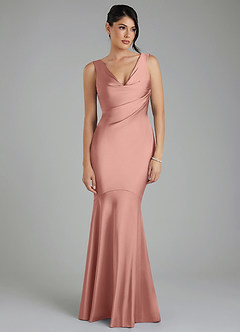 Azazie Monica Bridesmaid Dresses Rosette Mermaid Pleated Stretch Satin Dress image4