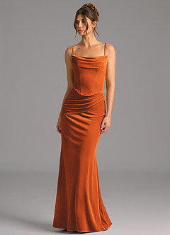 Azazie Sorrel Vestidos de damas de honor Vestido de Naranja Quemada de terciopelo de Corte Sirena Convertible con Corsé image7