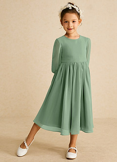 Azazie Lolo Abiti da Ragazza di Fiori Abito A-Line in Chiffon Con Maniche Matcha image2