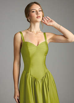 Azazie Evadina Bridesmaid Dresses Lemongrass A-Line Corset Stretch Satin Dress image5