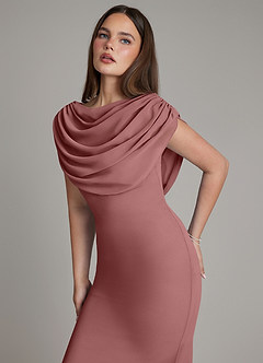 Azazie Hadley Robes de demoiselle d'honneur Robe Sirène en Mousseline de soie Plissée Rose Du Désert image6