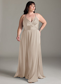 Azazie Davis Vestidos de damas de honor Vestido de Escarcha de Satén Elástico de Corte en A con Plisado image7