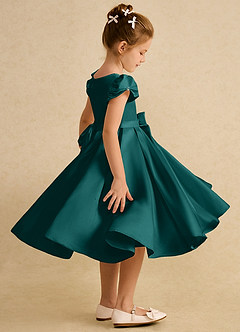 Azazie Pearl Flower Girl Dresses Peacock Ball-Gown Pleated Matte Satin Dress image3