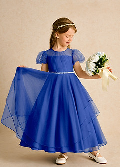 Azazie Duckie Abiti da Ragazza di Fiori Abito Principessa in Tulle Plissettato Blu Reale image3