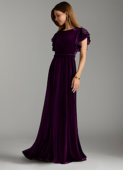 Azazie Daphne Modest Bridesmaid Dresses A-Line Velvet Floor-Length Dress with Belt image4
