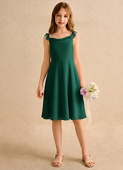 Azazie Pup Girls Formal Flower Girl Dresses Emerald A-Line Pleated Chiffon Dress image4