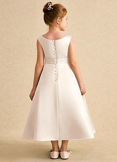 Azazie Eve Flower Girl Dresses White Alabaster A-Line Pleated Matte Satin Dress image2