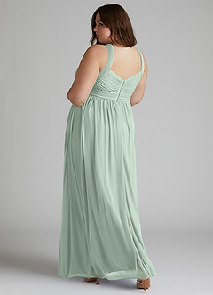 Azazie Hillian At-home Try On Dresses Agave A-Line Halter Pleated Mesh Dress image12