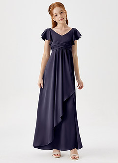 Azazie Omari Junior Stormy A-Line Pleated Stretch Satin Dress image1