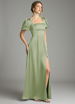 Azazie Fyona Vestidos de damas de honor Vestido de Salvia Polvorienta de Satén Elástico de Corte en A con Plisado image5