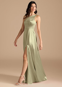 Azazie Elisa Final Sale Auburn A-Line One Shoulder Metallic Satin Dress image4