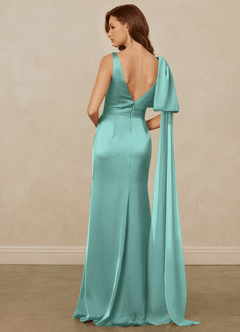 Christian Siriano Bridal for Azazie 1011 Brautjungfernkleider Meerjungfrau-Linie Schleifen Stretch-Satin Kleid Aqua image2