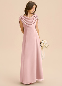 Azazie Lambie Junior Powder Pink A-Line Pleated Chiffon Dress image5